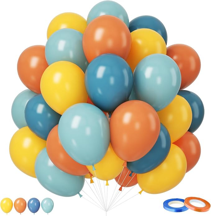 Retro Blue Yellow Orange Balloons, 12 Inch here come balloon Blue and Orange by FEYG