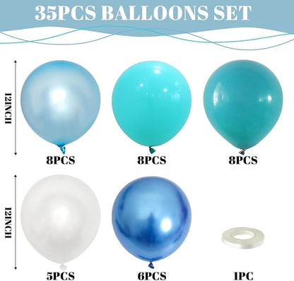 Teal Blue White Balloons 12Inch Under The Sea Balloon Ocean Balloons Turquoise - Image 2