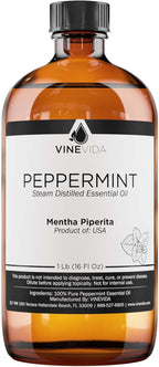 VINEVIDA Peppermint Essential Oil - 16 oz - Undiluted - DIY Candle Scents - Bulk for Soap Making & Skin Safe