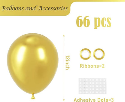Voircoloria 66pcs Metallic Gold Latex Party Balloons, 12inch | - Image 2