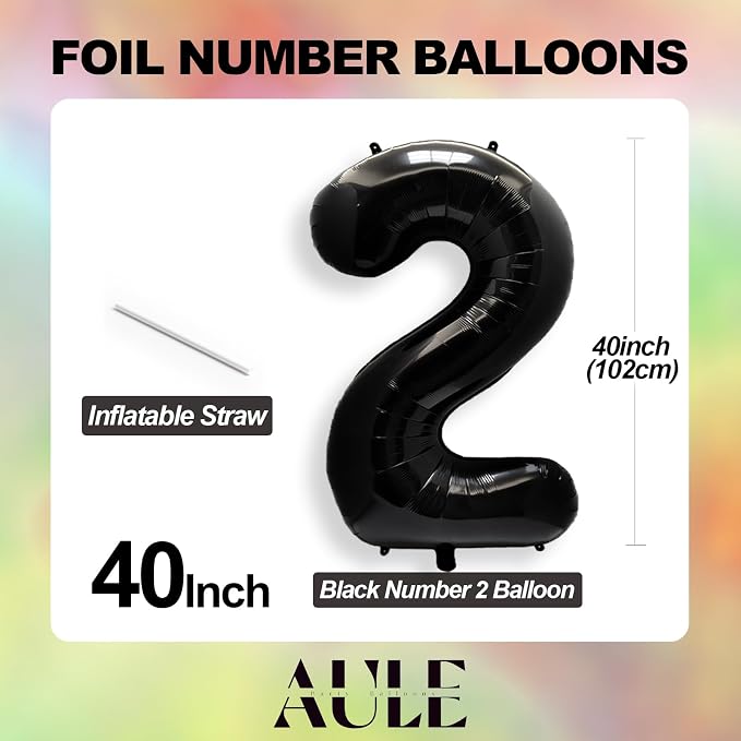 AULE 40 Inch Black Number Balloon 26 Foil 0-9 Birthday Big Numbers | Birthday - Image 3