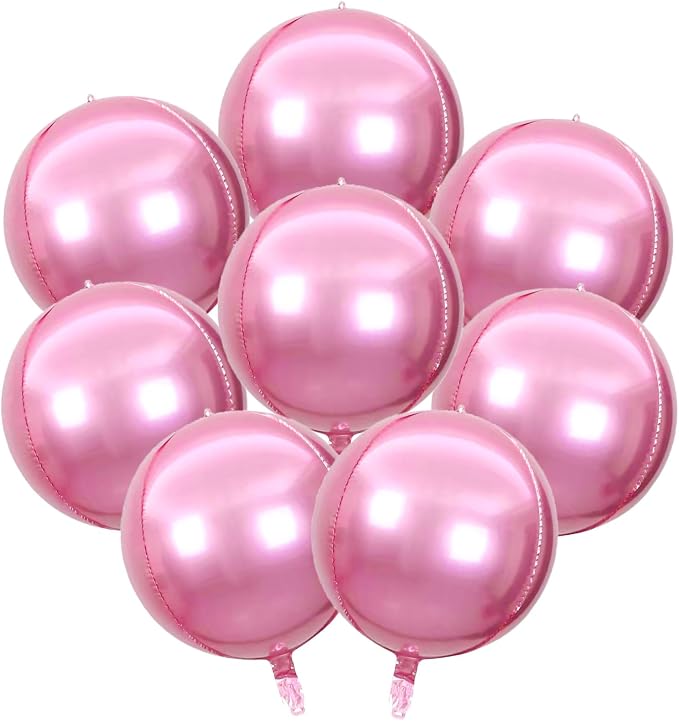 8 Pcs Pink Round Foil Balloons, 22 Inch, 4D Pink Mylar Orbz Round Balloons by YiYou