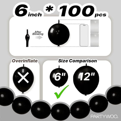 PartyWoo Black Linking Balloons 100pcs 6 Inch Black Link Balloons | - Image 4