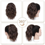 Ponytail Extension-12 Inch Drawstring Ponytail Hair Extensions for Women Synthetic Curly Wavy Fake Pony Tails Hair Pieces for Daily Party Use (Mixed Brown)