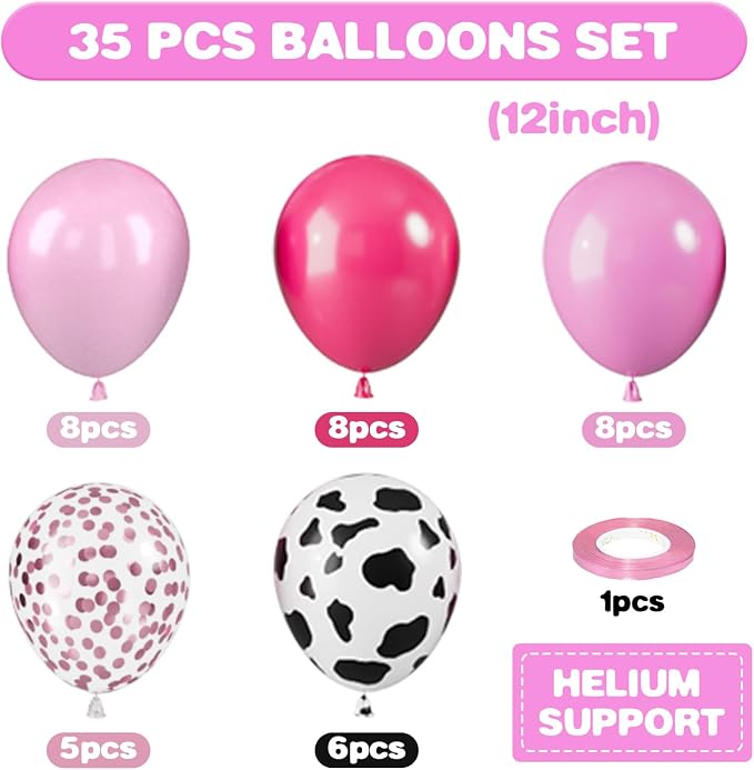 Pink Cow Balloons, 12 Inch Pink Cow Print Balloons, Pastel Hot Pinks Cows - Image 2