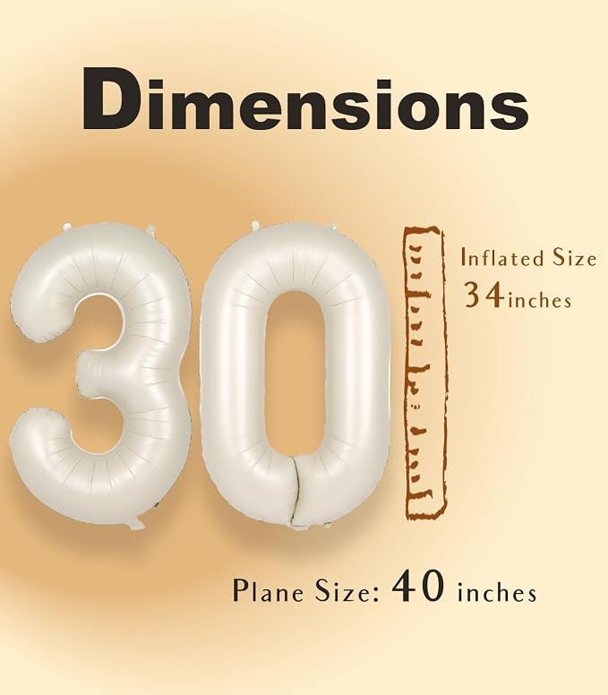 SUWEN 40 Inch Large Cream White 30 Balloon Numbers Big Foil Helium Number - Image 5