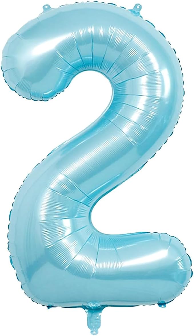 40 Inch Light Blue Number 2 Balloon | 2 Birthday Balloon by GLASNES