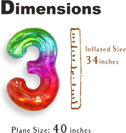 SUWEN Rainbow Number 3 Balloon 40 Inch, Big Colorful Balloons 0-9 | Large - Image 4