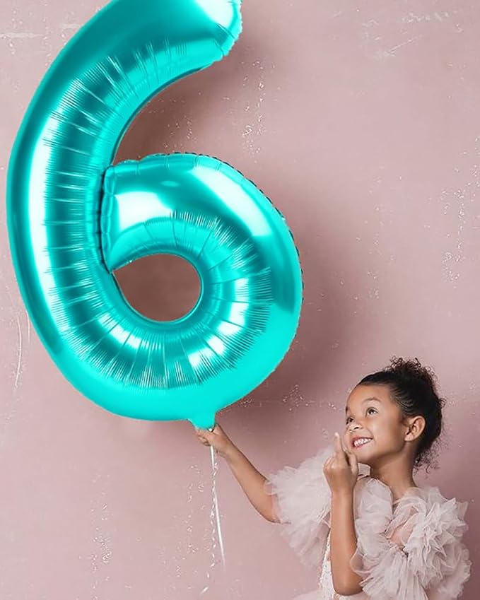 6 Balloon 40 inch Teal Blue Number Balloons - Image 3