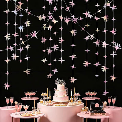 Glitter Iridescent Pink Four-Angle Star Paper Garland Banner 40 Feet Iridescent - Image 2