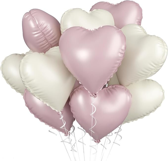 Baby Pink Heart Balloons: 10PCS 18inch Pastel Pink Beige Foil Heart Balloons by BIAPIAN