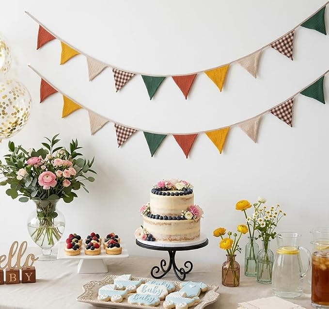 2Pcs Triangle Bunting Flag No-DIY Cotton Fabric Garland Reusable Party Banner - Image 2