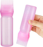 Pimoys Root Comb Applicator Bottle 6 Ounce, Oil Applicator for Hair Dye, Hair Oiling Bottle Brush with Graduated Scale, Pink