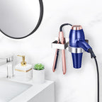 Hair Dryer Holder Blow Dryer Holder Wall Mounted, Adhesive Hair Straightener Holder, Hair Tool Organizer for Curling Iron Holder, Metal Hairdryer Holder Storage Organizer for Bathroom Vanity,Silver