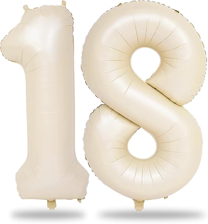 Beige 18 Birthday Balloons Number, 40 Inch Large Cream Foil 1 & 8 Balloon by Lingqiang