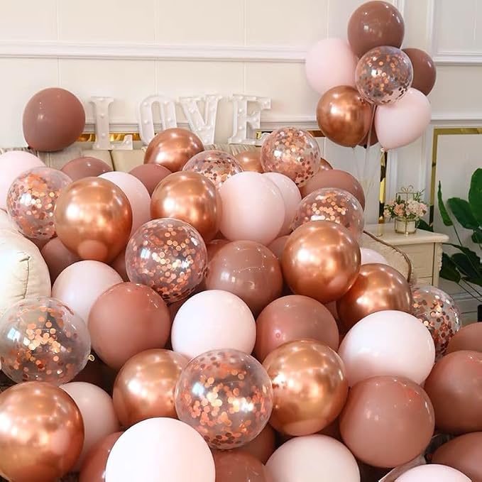 Bezente Rose Gold Confetti Latex Helium Balloons 60 Pack 12 inch | Rose Gold - Image 3