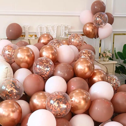 Bezente Rose Gold Confetti Latex Helium Balloons 60 Pack 12 inch | Rose Gold - Image 3