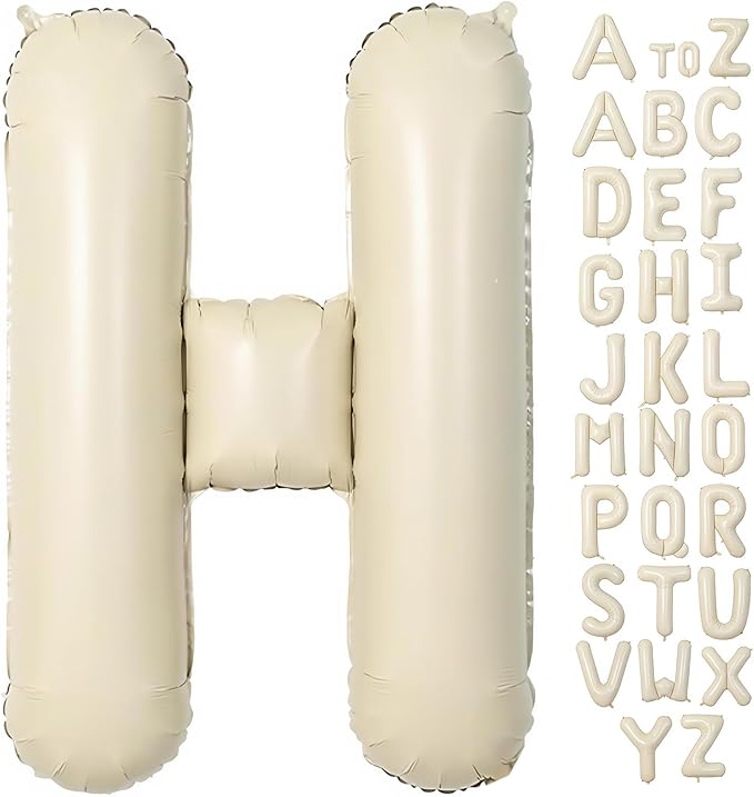 Cream Letter H Balloons, 40 Inch Balloons Letter H Mylar Helium Large H Balloon by BBPOOL