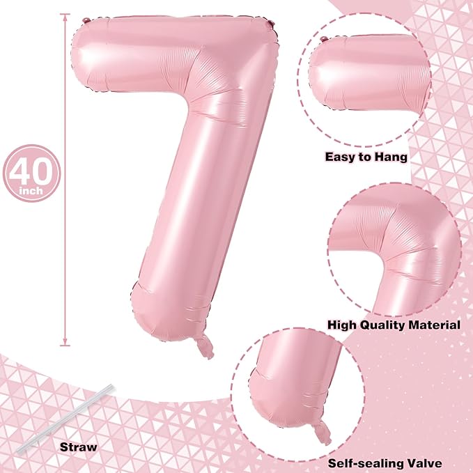 Large Light Pink 17 Balloon, Foil Number 1 & 7 Helium Balloon, 40 Inch Mylar - Image 2