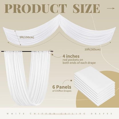 6 Panels White Ceiling Drapes for Wedding Ceiling Drapes 5ftx10ft Wedding Arch - Image 2