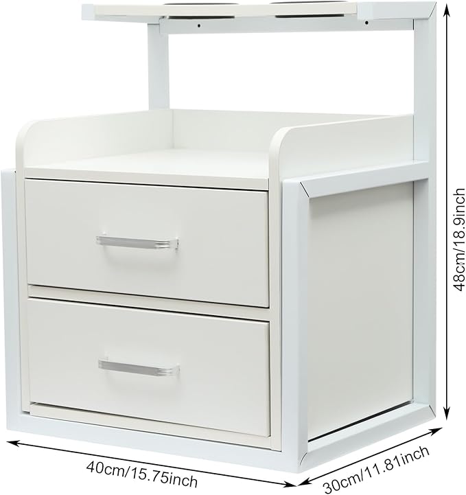 Suspended Salon Station for Hair Stylist, Wall Mounted Styling Salon Station Storage Cabinet w/2*Drawers &Hair Dryer Stand,Floating Nightstand Stylist Storage Cabinet for Home (Sliver+White)