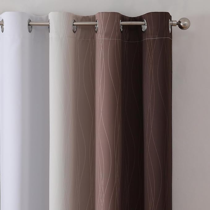 Brown and Greyish White Blackout Curtains 72 Inch Length 2 Panels Set, Full - Image 4