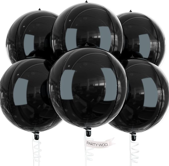 PartyWoo Black Large Round Giant 4D Jumbo Foil Balloons 6pcs 22 Inch | 22 Inch by PartyWoo