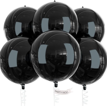 PartyWoo Black Large Round Giant 4D Jumbo Foil Balloons 6pcs 22 Inch | 22 Inch by PartyWoo