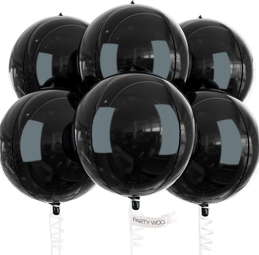 PartyWoo Black Large Round Giant 4D Jumbo Foil Balloons 6pcs 22 Inch | 22 Inch by PartyWoo