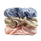 Suncdelv Silk,100% Silk Scrunchies for Hair,22 Momme Hair Ties for Anti-Crease & Breakage,Natural Women Hair Accessories，Fashion Hairbands 3PCS(Pink,Blue,Khaki）