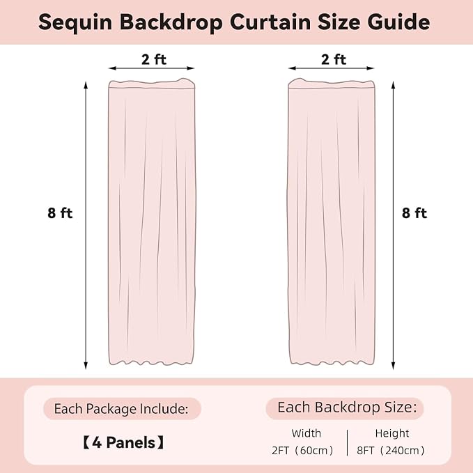 Sugargirl Black Gold Sequin Backdrop Curtain 4 Panels 2FTx8FT Glitter Black - Image 7