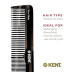 Kent 16T G Black Graphite Fine and Wide Tooth for Daily Grooming, Handmade Styling Comb for All Hair Types, Wet or Dry Hair Detangling Comb for Men and Women, Saw Cut Hand Polished, Made in England
