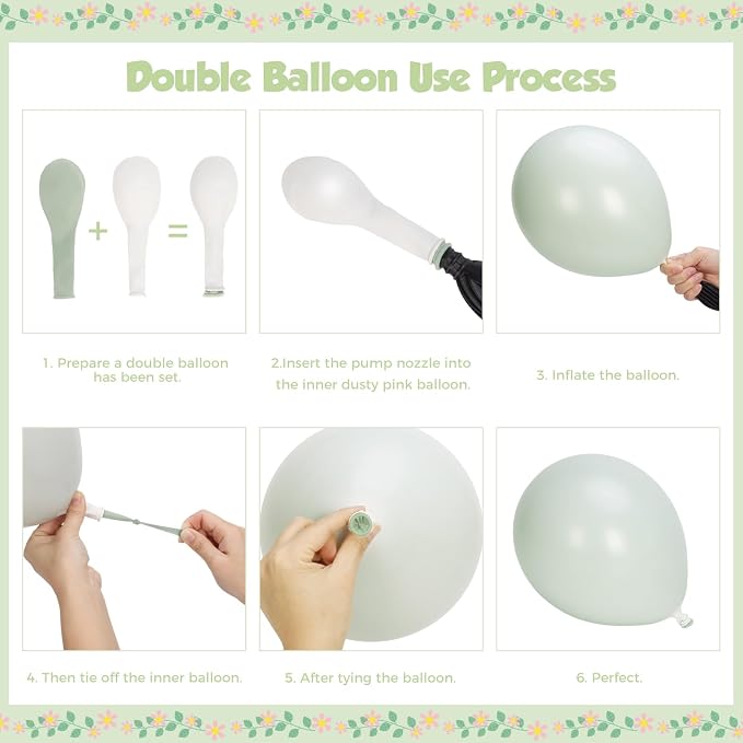 Pastel Balloon Arch Garland Kit 154pcs, Double Stuffed Light Green Sage Green - Image 4