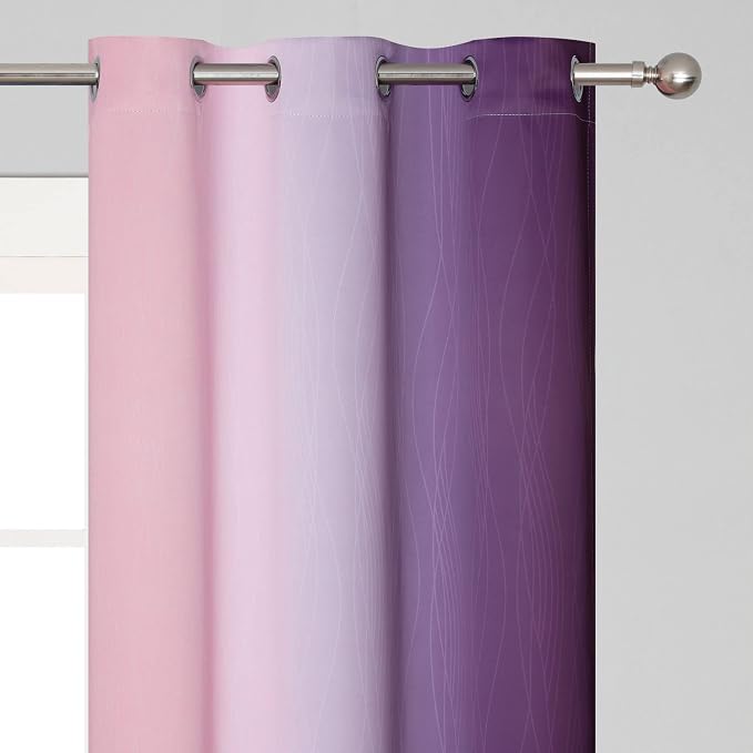 Ombre Pink and Purple Blackout Curtains 72 Inch Length 2 Panels, Full Light - Image 4