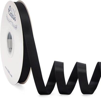 Ribbli Black Satin Ribbon Double Faced Satin 1/2 inch x Continuous 50 by Ribbli