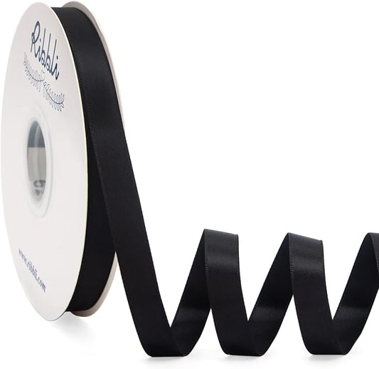 Ribbli Black Satin Ribbon Double Faced Satin 1/2 inch x Continuous 50 by Ribbli