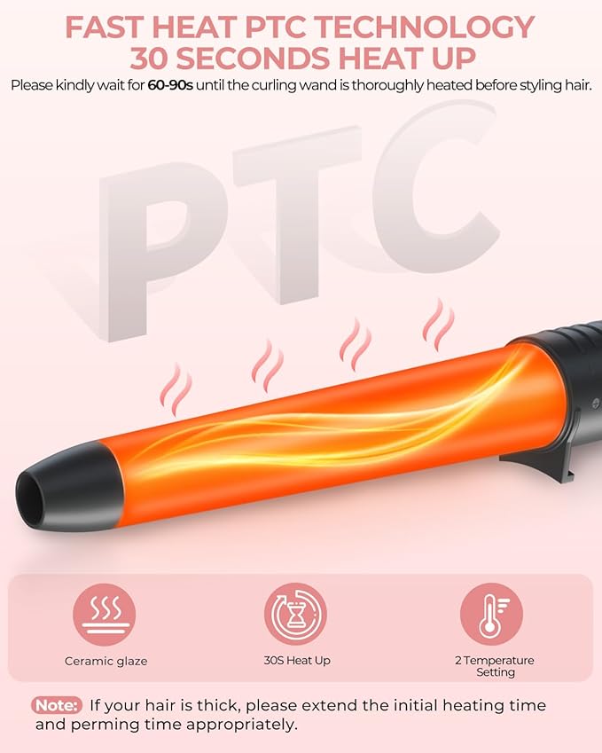 5 in 1 Curling Wand Set: Ohuhu Curling Iron Wand 5Pcs 0.35 to 1.25 Inch Interchangeable Ceramic Barrel Heat Protective Glove 2 Clips Dual Voltage Hair Curler Women Girl Mother Christmas Gift Rose Gold