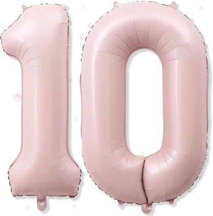 40'' 10 Balloon Number, Large Dusty Baby Pastel Pink Foil Number 10 Balloons by Froova