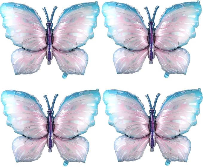 Butterfly Balloons 4 Pieces for Butterfly Themed Party Decoration | 40inch Blue by GIHOO