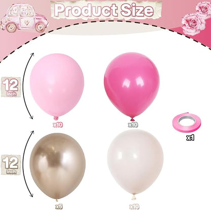 Pink Balloons Set, 12inch Retro Pastel Hot Light Pink Rose Gold White Latex - Image 2