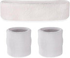 Suddora Sweatbands Set, Moisture Wicking 2 Wristbands and 1 Headband, Breathable Terry Cloth Athletic Bands for Basketball, Tennis, Yoga, Gym, Sweat Bands for Costumes and Cosplay