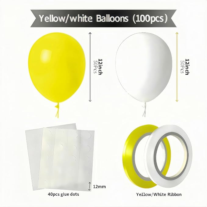 Yellow and White Balloons 100 Pack 12 Inch White Yellow Extra Thick Latex Party - Image 2
