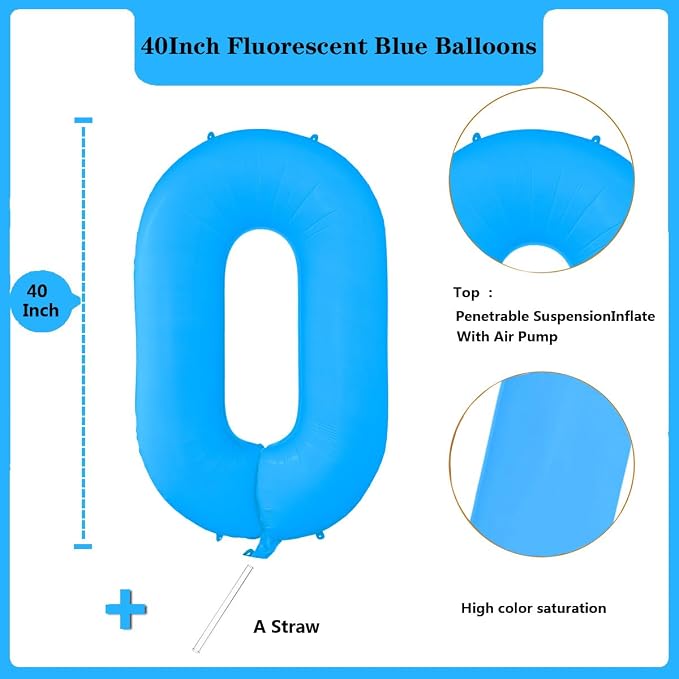 Fluorescent Blue Number Balloon 40 inch Giant Foil Helium Balloons Blue Number - Image 2