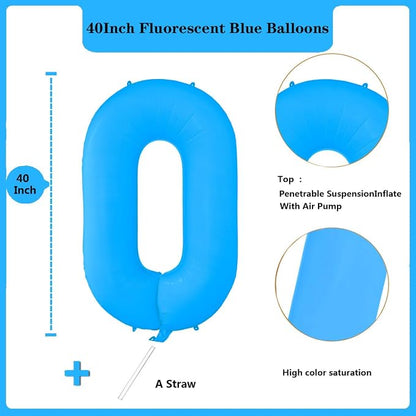Fluorescent Blue Number Balloon 40 inch Giant Foil Helium Balloons Blue Number - Image 2