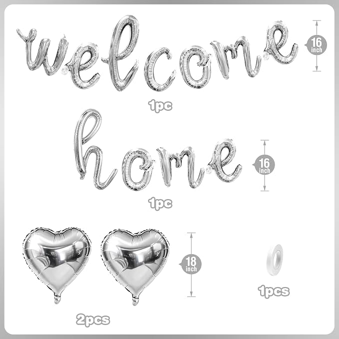 Welcome Home Balloons Silver, 16Inch Welcome Home Foil Banner - Image 2