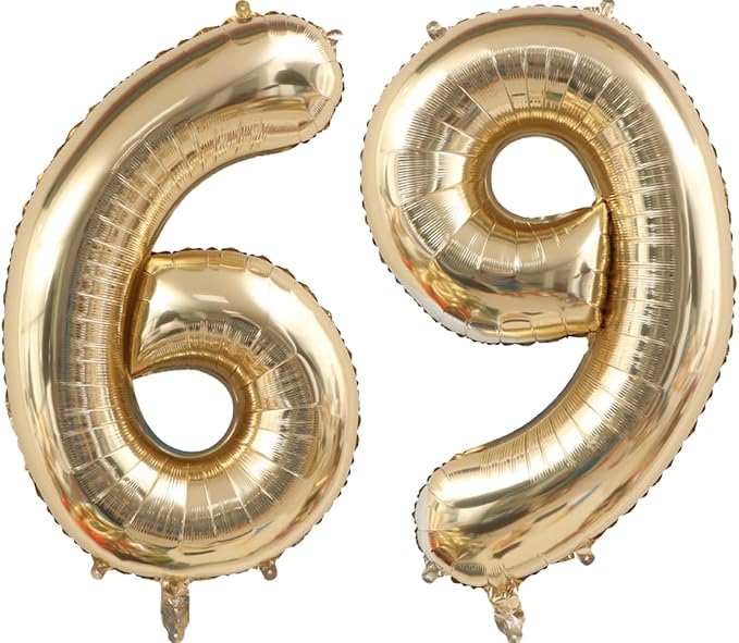 Light Gold Number 69 Foil Balloons 40 Inch White Gold 69 Mylar Balloon | 69th by ANGEL+Q+HOUSE