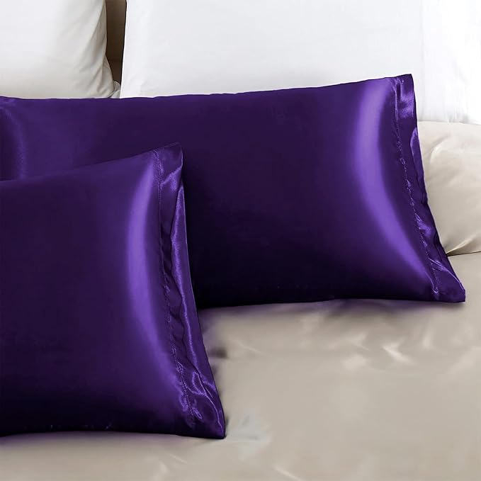Aormenzy Satin Pillow Cases for Women Standard Size Set of 2, Purple Satin Pillowcase for Hair with Envelope Closure Silky Pillow Covers Wrinkle, Fade Resistant (20x26 Inches)