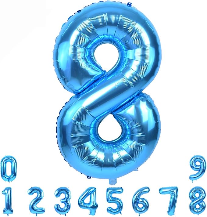 TONIFUL 40 Inch Blue Number 8 Balloons Large Foil 8th Birthday Decorations | by TONIFUL