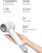 Tideway Hair Dryer, Blow Dryer with Diffuser, Ionic Professional High-Speed 1500W Low-Noise, 110,000 RPM Brushless Motor, Fast Drying, Travel Compact for Women & Men (White)