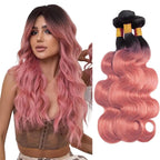 Ombre Bundles Human Hair 1Bpink Body Wave Bundle Brazilian Virgin Remy Hair 3 Bundles 26 28 30 Inch Double Weft 2 Tone Black and Pink Body Wave Bundle Hair Weave 300g